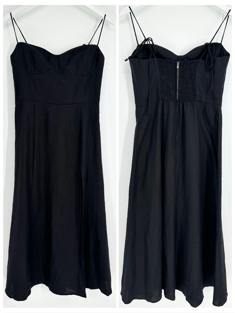 Reformation Nebraska Tie Straps Linen Midi Dress in Black